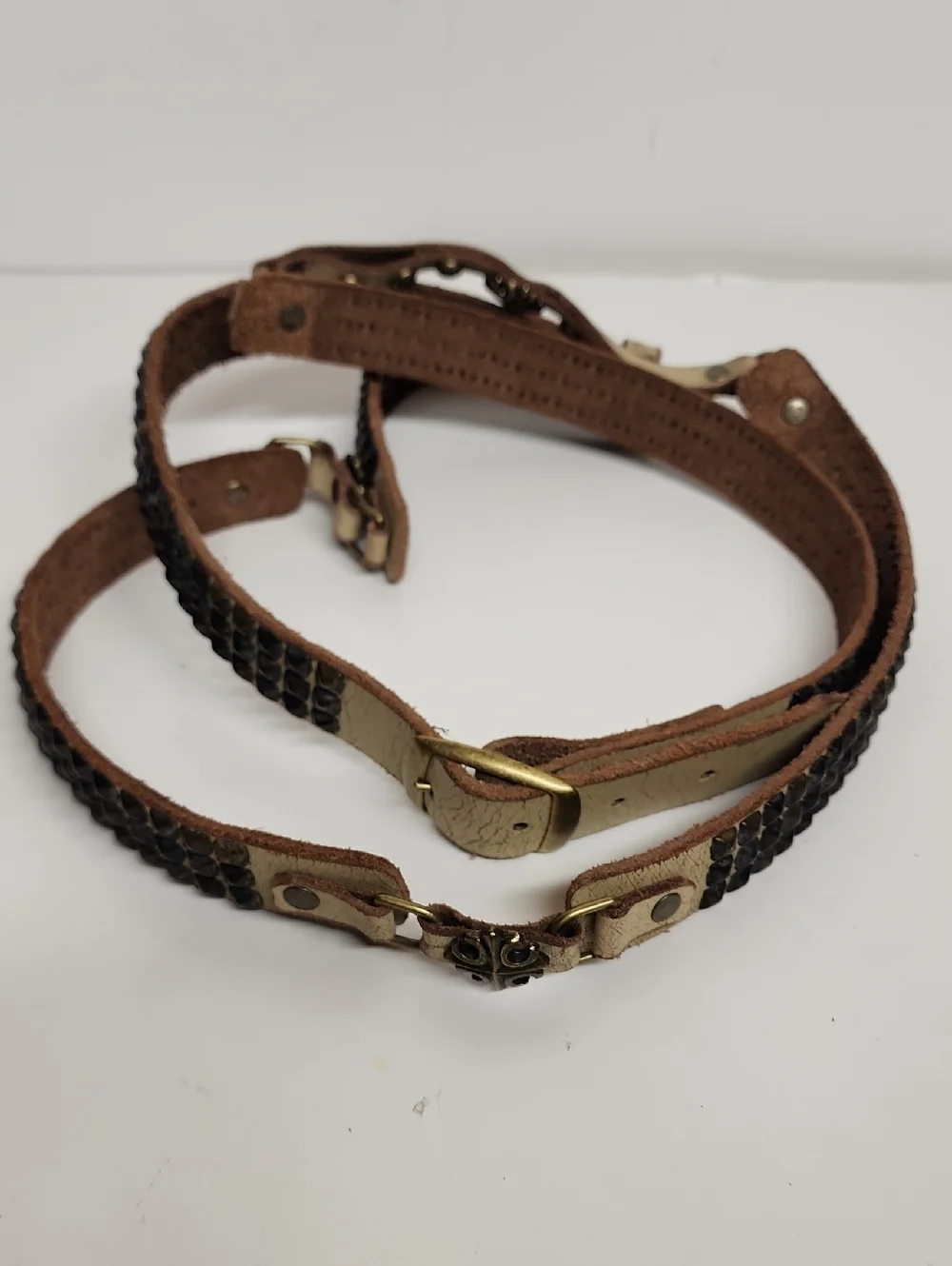 Tan Leather Metal Studded Handmade Doubled Ren Faire Rare Quality Belt 79" WOW - Picture 1 of 5